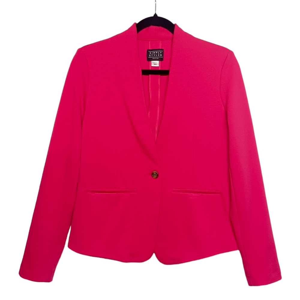 SIMPLY STYLED PETITE Pink Long Sleeve Stretchy Button Front Blazer Jacket Medium